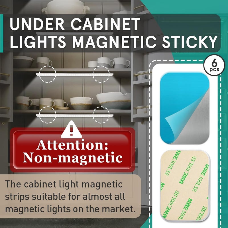 Gfdoso 6 Pcs Under Cabinet Light Magnetic Strip, Replacement Magnetic Strips with Adhesive Backing for Cabinet Lights - Iron Sheet for Cabinet Lighting(Not Magnets) - Image 2